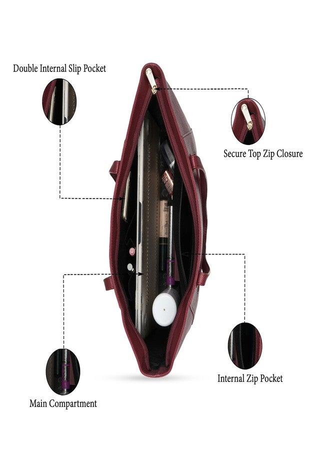 كابريس حقيبة كابريس روبي الكبيرة للنساء بأحزمة مريحة | حقيبة أنيقة للكتف واليد | تتسع لأجهزة كمبيوتر محمولة حتى 16 بوصة | تصميم متين متعدد الجيوب للعمل والسفر والتسوق (لون أحمر كرزي) - Image 4